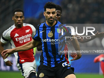 Mehdi Taremi of F.C. Inter is in action during the UEFA Champions League 2024/25 League Phase MD4 match between F.C. Inter and Arsenal F.C....