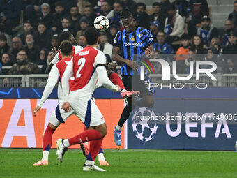 Yann Aurel Bisseck of F.C. Inter is in action during the UEFA Champions League 2024/25 League Phase MD4 match between F.C. Inter and Arsenal...