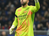 David Raya of Arsenal F.C. participates in the UEFA Champions League 2024/25 League Phase MD4 match between F.C. Inter and Arsenal F.C. at S...