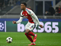 Gabriel of Arsenal F.C. is in action during the UEFA Champions League 2024/25 League Phase MD4 match between F.C. Inter and Arsenal F.C. at...