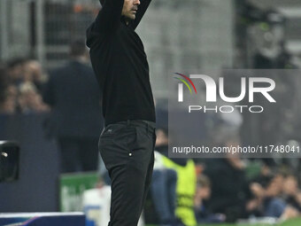 Mikel Arteta of Arsenal F.C. is present during the UEFA Champions League 2024/25 League Phase MD4 match between F.C. Inter and Arsenal F.C....