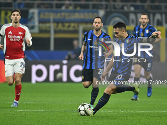 Lautaro Martinez of F.C. Inter plays in the League Phase MD4 match between F.C. Inter and Arsenal F.C. at San Siro Stadium in Milan, Italy,...