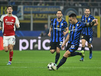 Lautaro Martinez of F.C. Inter plays in the League Phase MD4 match between F.C. Inter and Arsenal F.C. at San Siro Stadium in Milan, Italy,...