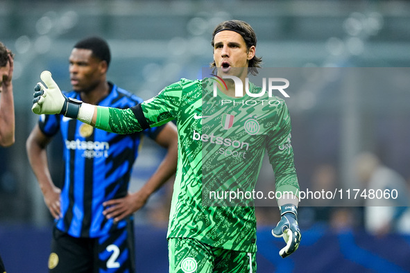 Yann Sommer of FC Internazionale gestures during the UEFA Champions League 2024/25 League Phase MD4 match between FC Internazionale and Arse...