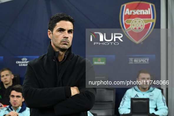 Mikel Arteta of Arsenal F.C. is in action during the UEFA Champions League 2024/25 League Phase MD4 match between F.C. Inter and Arsenal F.C...