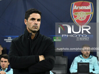 Mikel Arteta of Arsenal F.C. is in action during the UEFA Champions League 2024/25 League Phase MD4 match between F.C. Inter and Arsenal F.C...