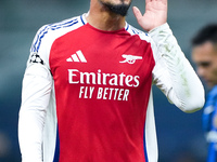 William Saliba of Arsenal gestures during the UEFA Champions League 2024/25 League Phase MD4 match between FC Internazionale and Arsenal at...