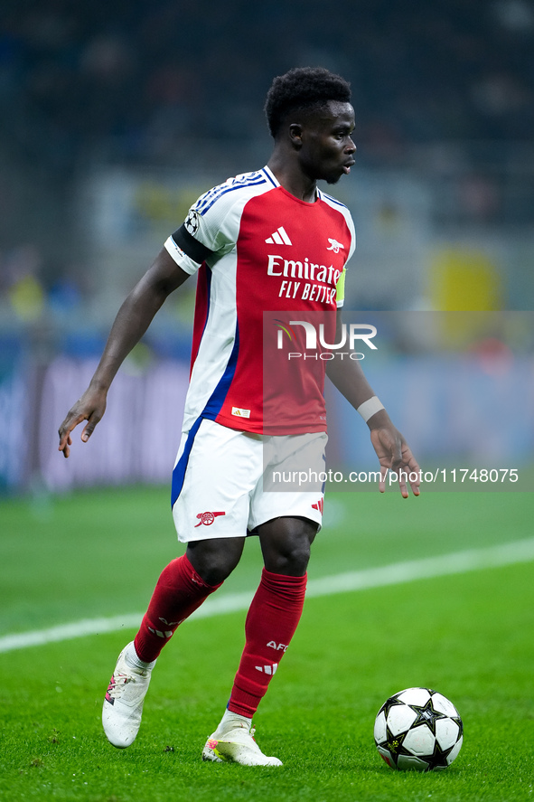 Bukayo Saka of Arsenal during the UEFA Champions League 2024/25 League Phase MD4 match between FC Internazionale and Arsenal at Stadio San S...