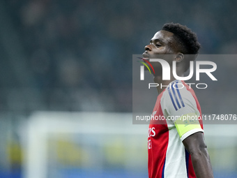 Bukayo Saka of Arsenal looks on during the UEFA Champions League 2024/25 League Phase MD4 match between FC Internazionale and Arsenal at Sta...