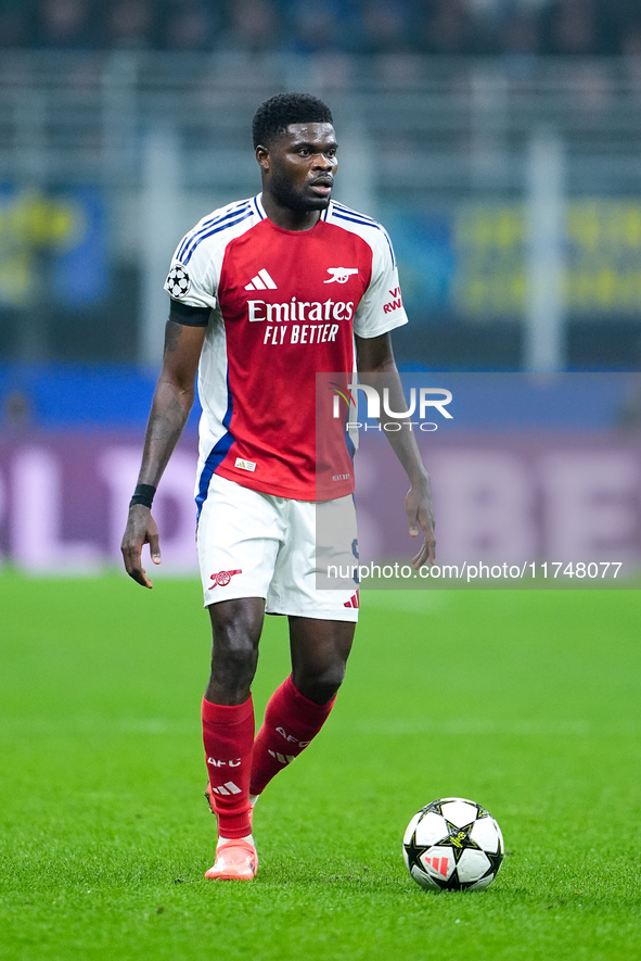 Thomas Partey of Arsenal during the UEFA Champions League 2024/25 League Phase MD4 match between FC Internazionale and Arsenal at Stadio San...