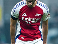 Mikel Merino of Arsenal yells during the UEFA Champions League 2024/25 League Phase MD4 match between FC Internazionale and Arsenal at Stadi...