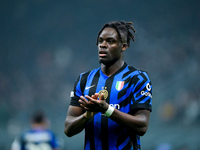 Yann Aurel Bisseck of FC Internazionale gestures during the UEFA Champions League 2024/25 League Phase MD4 match between FC Internazionale a...