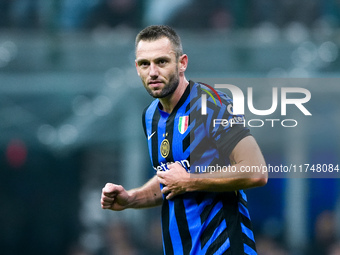 Stefan de Vrij of FC Internazionale looks on during the UEFA Champions League 2024/25 League Phase MD4 match between FC Internazionale and A...