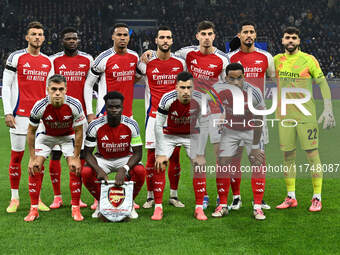 Arsenal F.C. players pose for a team photo during the UEFA Champions League 2024/25 League Phase MD4 match between F.C. Inter and Arsenal F....