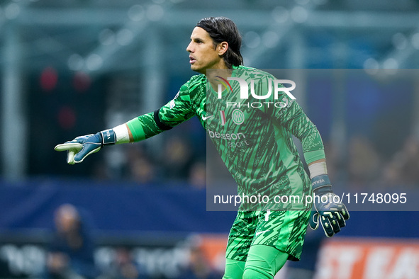 Yann Sommer of FC Internazionale gestures during the UEFA Champions League 2024/25 League Phase MD4 match between FC Internazionale and Arse...