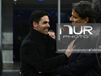 Mikel Arteta of Arsenal F.C. and Simone Inzaghi, coach of F.C. Inter, are present during the UEFA Champions League 2024/25 League Phase MD4...