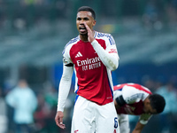 Gabriel of Arsenal yells during the UEFA Champions League 2024/25 League Phase MD4 match between FC Internazionale and Arsenal at Stadio San...