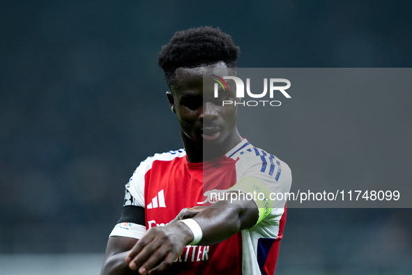 Bukayo Saka of Arsenal during the UEFA Champions League 2024/25 League Phase MD4 match between FC Internazionale and Arsenal at Stadio San S...