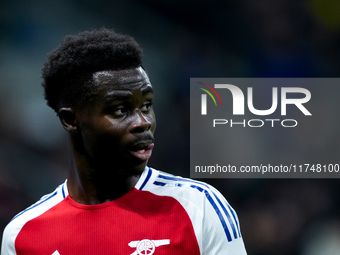 Bukayo Saka of Arsenal looks on during the UEFA Champions League 2024/25 League Phase MD4 match between FC Internazionale and Arsenal at Sta...