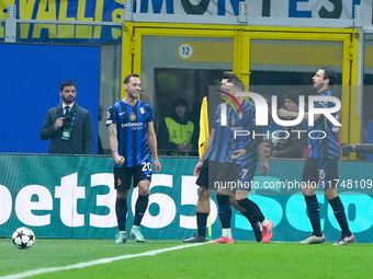 Hakan Calhanoglu of FC Internazionale celebrates after scoring first goal during the UEFA Champions League 2024/25 League Phase MD4 match be...