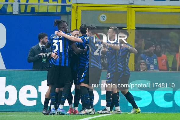 Hakan Calhanoglu of FC Internazionale celebrates after scoring first goal during the UEFA Champions League 2024/25 League Phase MD4 match be...