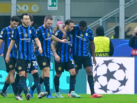 Hakan Calhanoglu of FC Internazionale celebrates after scoring first goal during the UEFA Champions League 2024/25 League Phase MD4 match be...