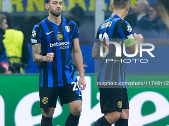 Hakan Calhanoglu of FC Internazionale celebrates after scoring first goal during the UEFA Champions League 2024/25 League Phase MD4 match be...