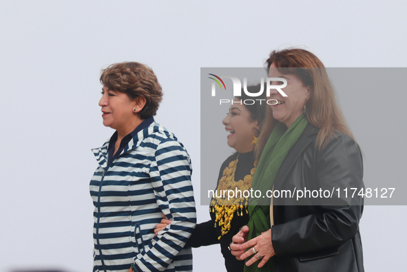 Clara Brugada, Head of Government of Mexico City, Delfina Gomez, Governor of the State of Mexico, and Margarita Gonzalez Saravia, Governor o...