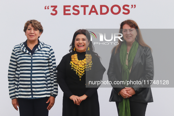 Clara Brugada, Head of Government of Mexico City, Delfina Gomez, Governor of the State of Mexico, and Margarita Gonzalez Saravia, Governor o...