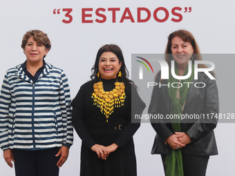 Clara Brugada, Head of Government of Mexico City, Delfina Gomez, Governor of the State of Mexico, and Margarita Gonzalez Saravia, Governor o...