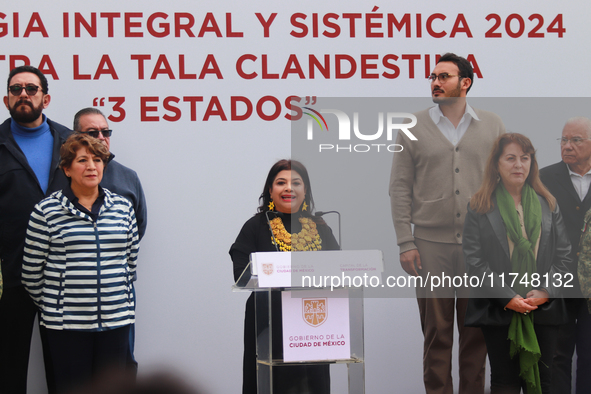 Clara Brugada, Head of Government of Mexico City, Delfina Gomez, Governor of the State of Mexico, and Margarita Gonzalez Saravia, Governor o...