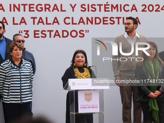 Clara Brugada, Head of Government of Mexico City, Delfina Gomez, Governor of the State of Mexico, and Margarita Gonzalez Saravia, Governor o...