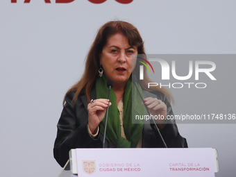 Margarita Gonzalez Saravia, Governor of Morelos, speaks during the Statement on the Strategy to Combat Illegal Logging in the border area be...