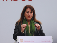 Margarita Gonzalez Saravia, Governor of Morelos, speaks during the Statement on the Strategy to Combat Illegal Logging in the border area be...