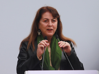 Margarita Gonzalez Saravia, Governor of Morelos, speaks during the Statement on the Strategy to Combat Illegal Logging in the border area be...