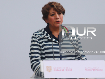 Delfina Gomez, Governor of the State of Mexico, speaks during the Statement on the Strategy to Combat Illegal Logging in the border area bet...