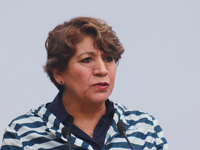 Delfina Gomez, Governor of the State of Mexico, speaks during the Statement on the Strategy to Combat Illegal Logging in the border area bet...