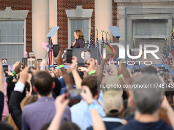 Vice President of the United States Kamala Harris delivers remarks in a concession speech at Howard University, conceding the 2024 president...