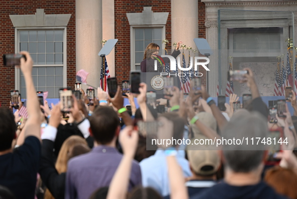 Vice President of the United States Kamala Harris delivers remarks in a concession speech at Howard University, conceding the 2024 president...