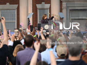 Vice President of the United States Kamala Harris delivers remarks in a concession speech at Howard University, conceding the 2024 president...