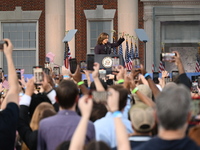 Vice President of the United States Kamala Harris delivers remarks in a concession speech at Howard University, conceding the 2024 president...