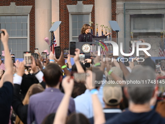 Vice President of the United States Kamala Harris delivers remarks in a concession speech at Howard University, conceding the 2024 president...