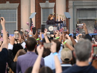 Vice President of the United States Kamala Harris delivers remarks in a concession speech at Howard University, conceding the 2024 president...