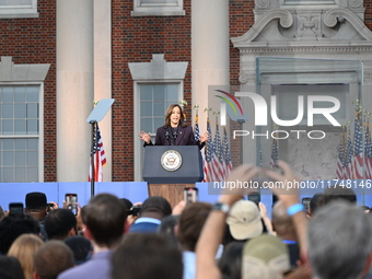 Vice President of the United States Kamala Harris delivers remarks in a concession speech at Howard University, conceding the 2024 president...