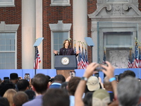 Vice President of the United States Kamala Harris delivers remarks in a concession speech at Howard University, conceding the 2024 president...