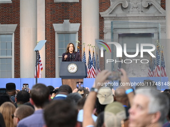 Vice President of the United States Kamala Harris delivers remarks in a concession speech at Howard University, conceding the 2024 president...