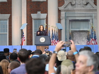 Vice President of the United States Kamala Harris delivers remarks in a concession speech at Howard University, conceding the 2024 president...