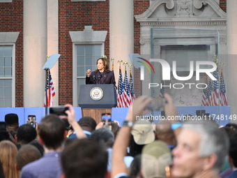 Vice President of the United States Kamala Harris delivers remarks in a concession speech at Howard University, conceding the 2024 president...