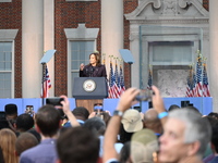 Vice President of the United States Kamala Harris delivers remarks in a concession speech at Howard University, conceding the 2024 president...