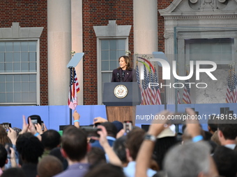 Vice President of the United States Kamala Harris delivers remarks in a concession speech at Howard University, conceding the 2024 president...